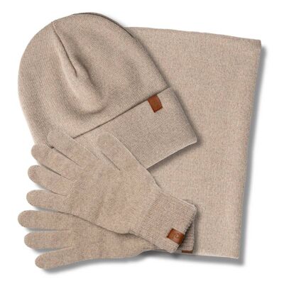 Ensemble 3 pièces bonnet, guêtre et gants en tricot pour hommes