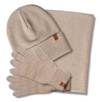 Ensemble 3 pièces bonnet, guêtre et gants en tricot pour hommes 1
