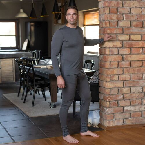 Men's Merino Wool 160gsm Set of Long Sleeve & Bottom Perfect Grey