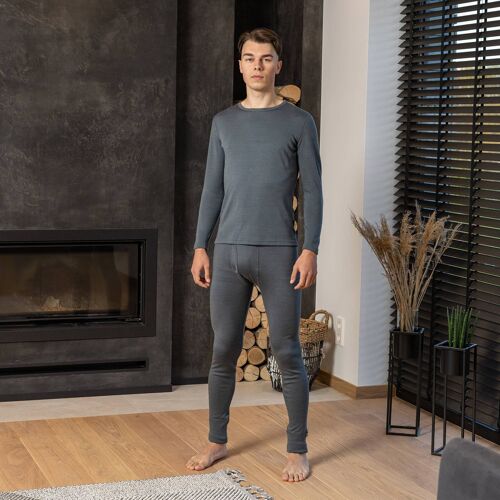 Men's Merino Wool 250gsm Set of Long Sleeve & Bottom Perfect Grey