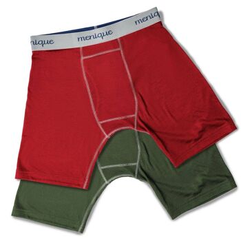 Lot de 2 boxers en laine mérinos 160 g/m² pour homme Cerise royale/Vert foncé 1