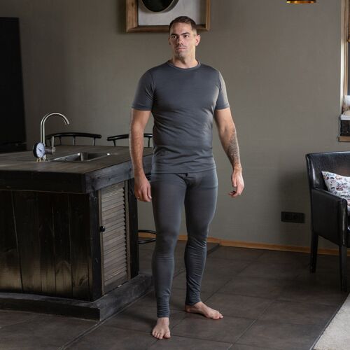 Men's Merino Wool 160gsm Set Of Short Sleeve & Bottom Perfect grey