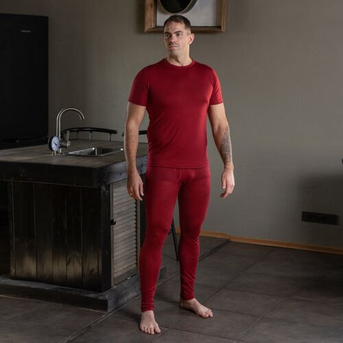 Men's Merino Wool 160gsm Set Of Short Sleeve & Bottom Royal cherry