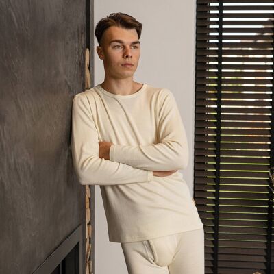 Camiseta de manga larga para hombre de lana merino de 250 g/m², color natural