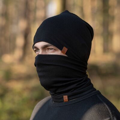 Ensemble bonnet et guêtre en laine mérinos pour hommes Noir