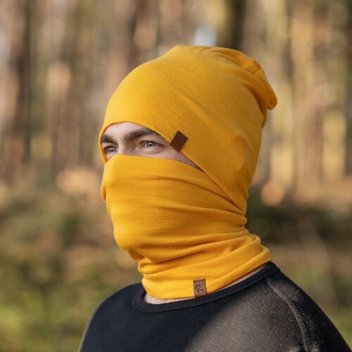 Men's Merino Wool Beanie and Gaiter Set Power Mango