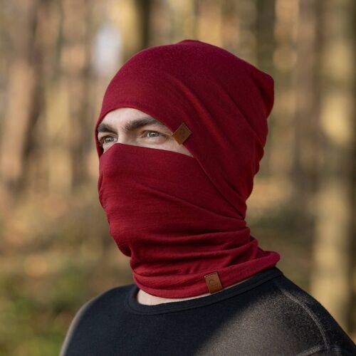 Men's Merino Wool Beanie and Gaiter Set Royal Cherry