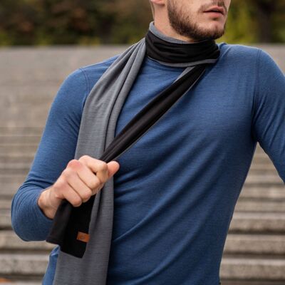 Men's Merino Wool Scarf Black/Perfect Grey