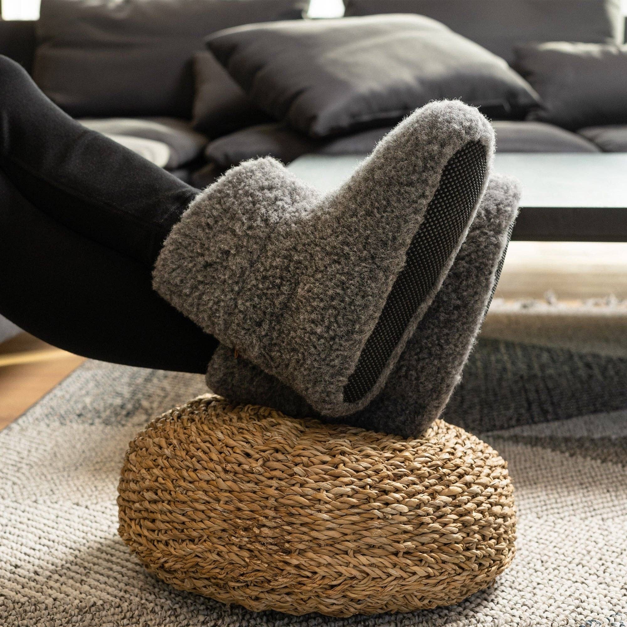 Pantofole da uomo in pile pile stivaletti grigio scuro