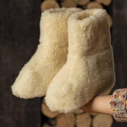 Men's Pile Fleece Bootie Slippers Natural