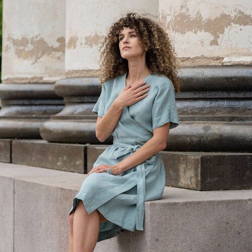 Organic 100% Linen Wrap Dress – ELIANA Mint Green