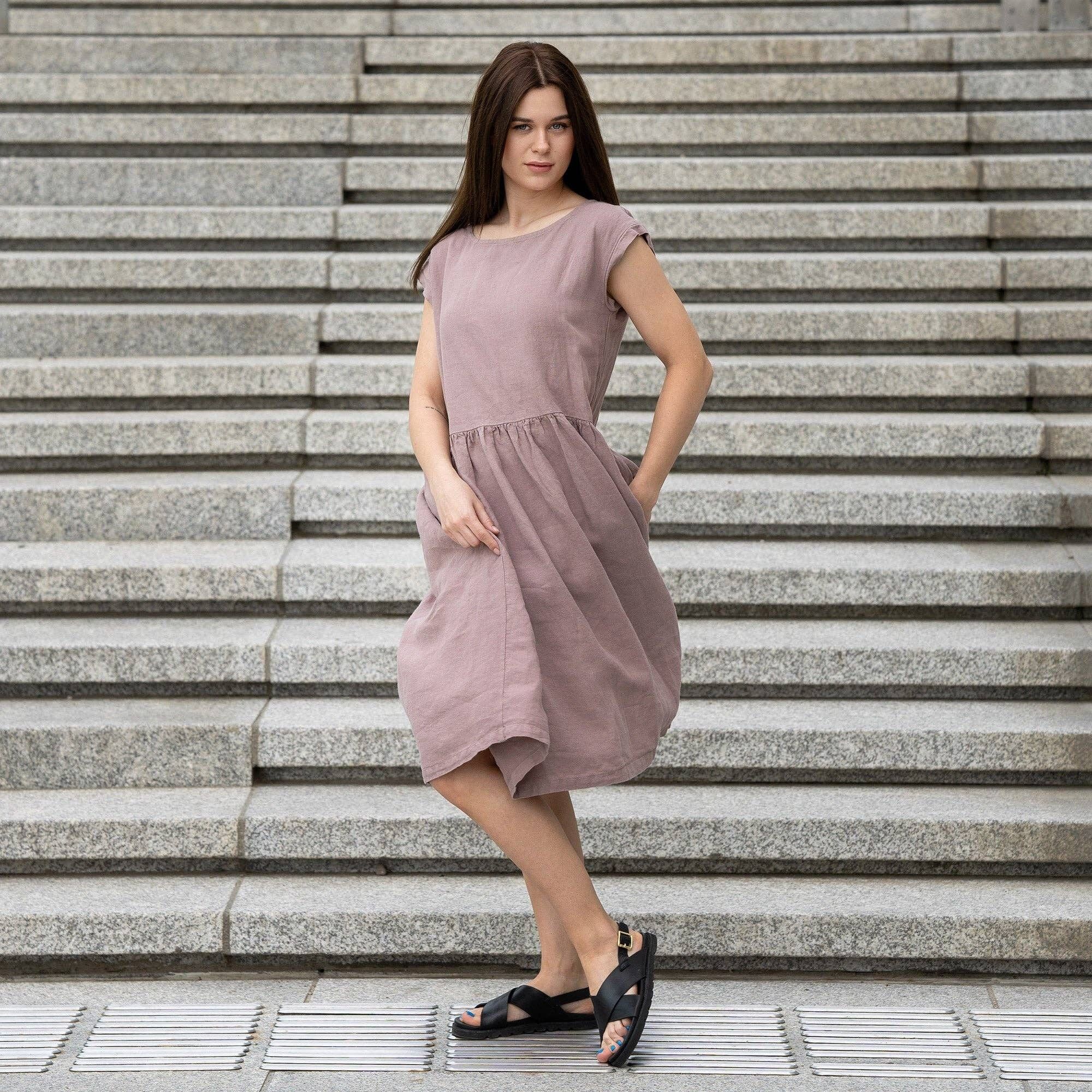 Organic 100% Linen Smock Dress – CECILIA Faded Rose