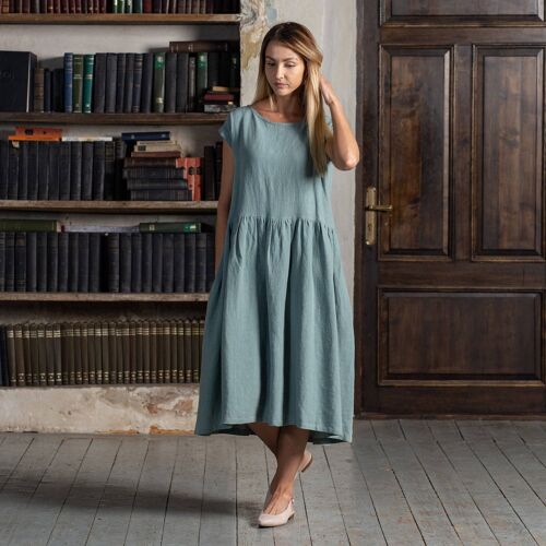 Organic 100% Linen Smock Dress – CECILIA Mint Green