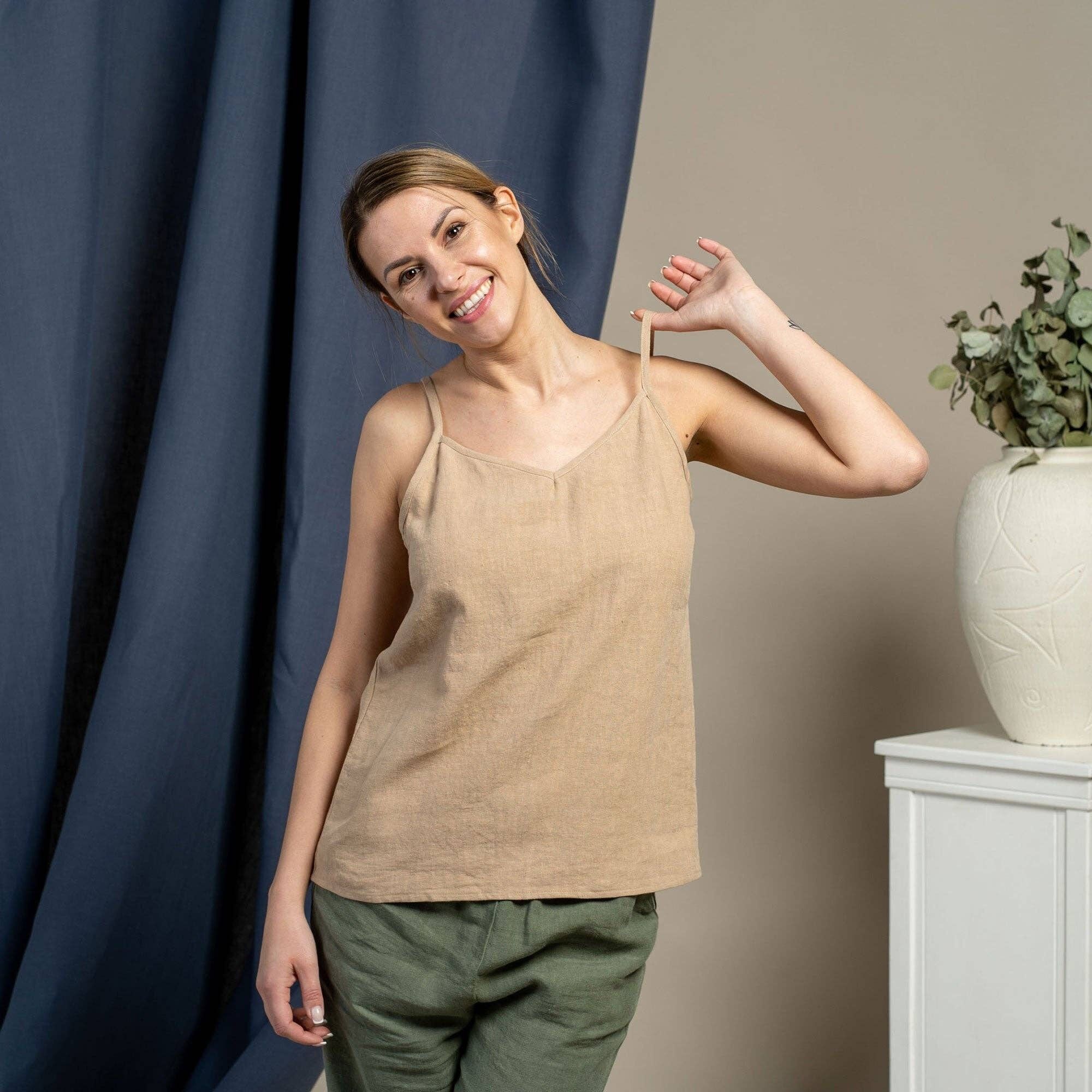 Canotta Slip Top in 100% lino organico – KIM Beach Brown