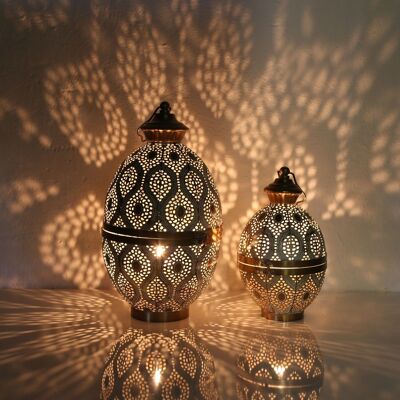Orientalische Laterne Mila 2er Set B-Ware in Weiß-Gold marokkanisches Windlicht Kerzenhalter Ei-Form