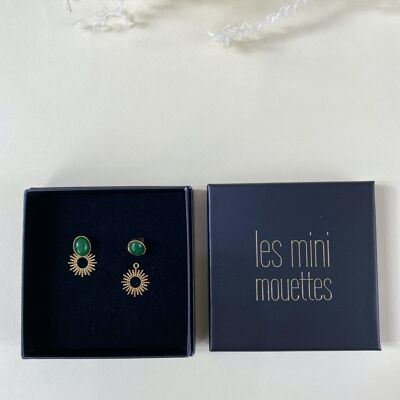 Jade comet earrings in stainless steel and agate