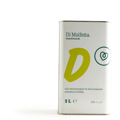 Delicate extra virgin olive oil in 3 LT "D" can, 100% Italian product