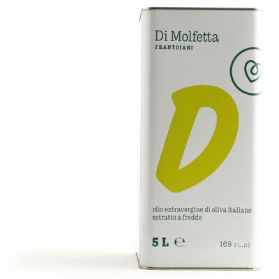 Aceite de oliva virgen extra en lata de 5 litros "D" Delicado producto 100% italiano