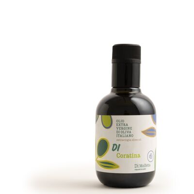 Aceite de oliva virgen extra en botella de 250 ml, MONOVARIETALE CORATINA, producto 100% italiano