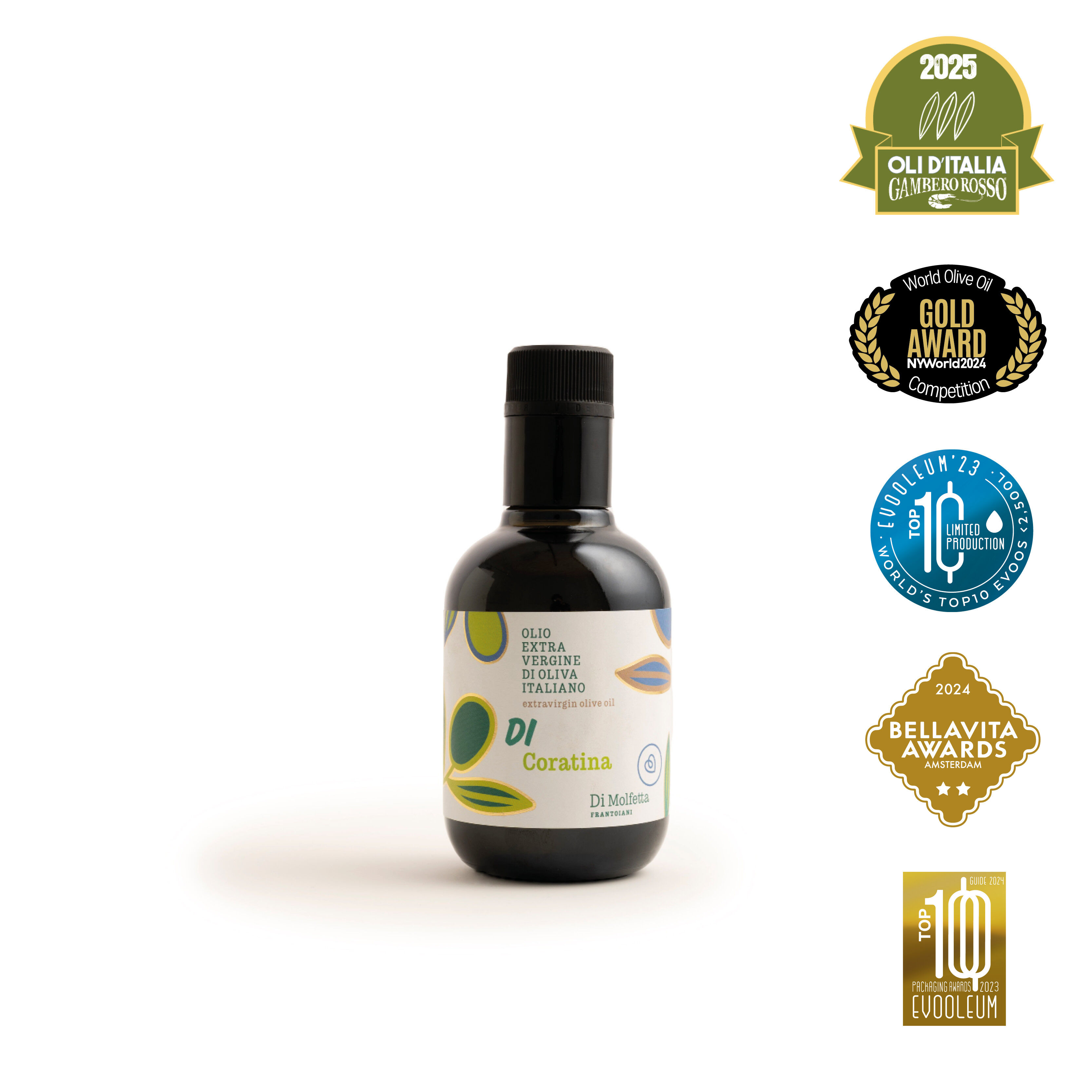 Huile d'olive extra vierge en bouteille de 250 ml, MONOVARIETALE CORATINA, produit 100% italien