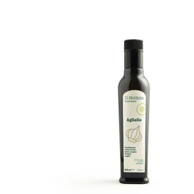 Olio extravergine di oliva in bottiglia da 250 ml aromatizzato all' AGLIO, 100% prodotto italiano
