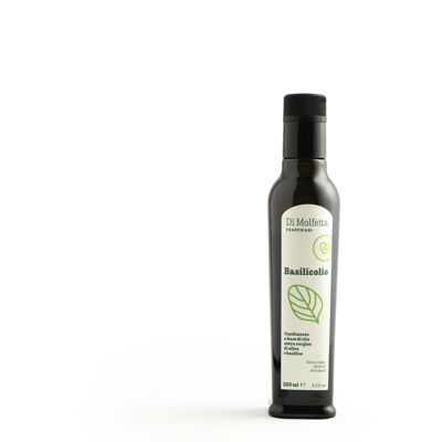condiment à base d'huile d'olive extra vierge et BASILIC 250 ml en bouteille - produit 100% italien