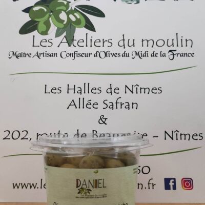 Aceitunas verdes Picholine de Francia con escabeche pasteurizado 250gr