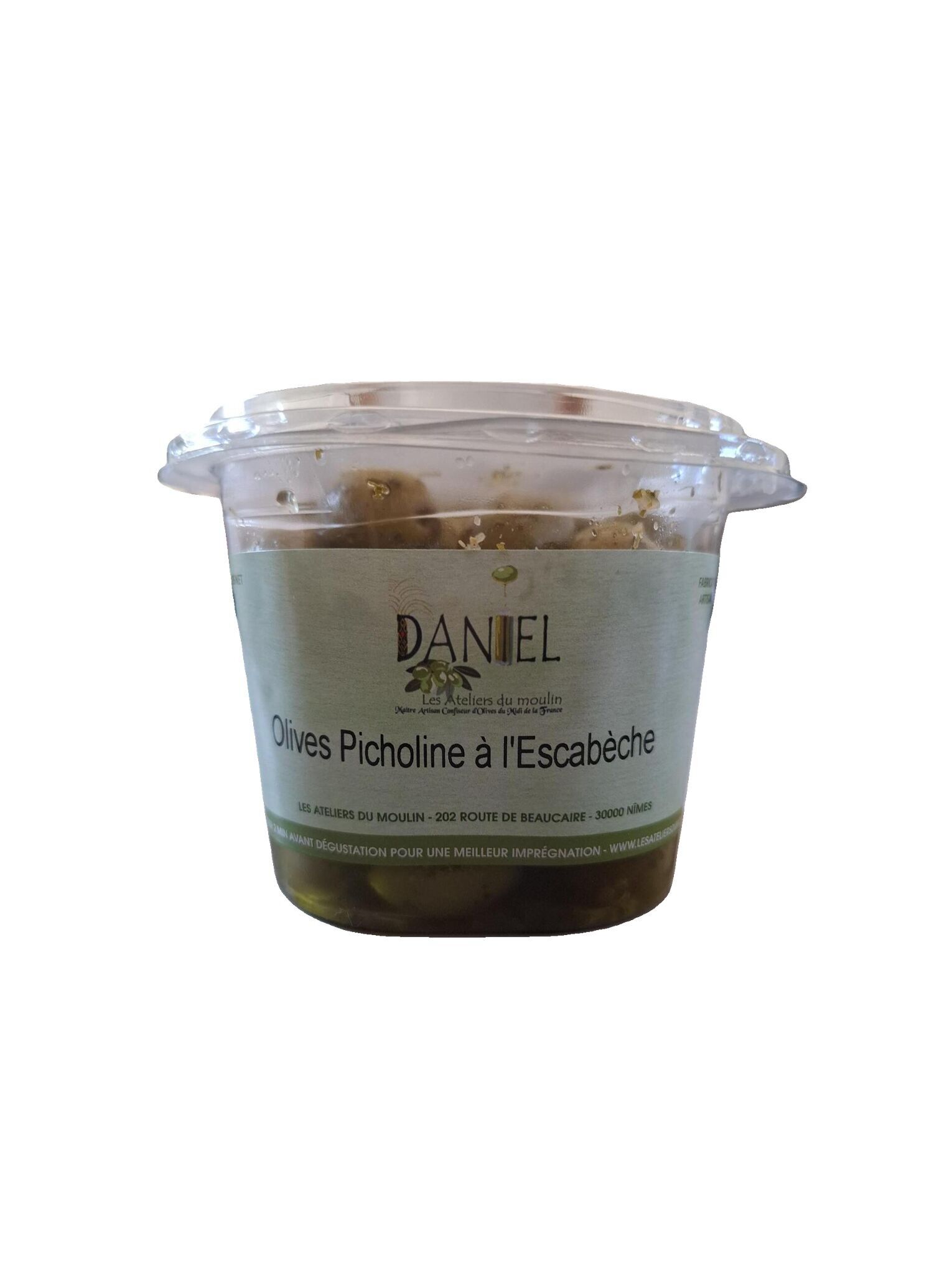Picholine green olives from France with pasteurized escabeche 250gr