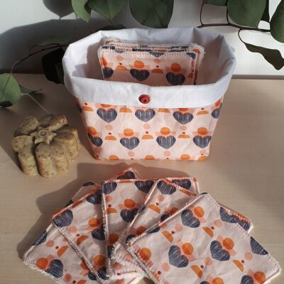 set of 10 washable wipes with storage basket