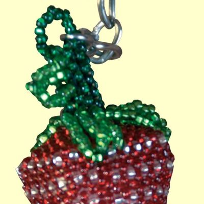 Porte-clés perle de verre fraise
