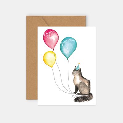 Carte Anniversaire - Chat aquarelle