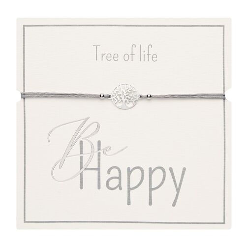 Bracelet - "Be Happy" - stainless steel - tree of life 606655