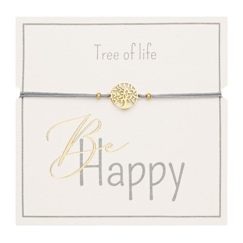 Bracelet - "Be Happy" - gold pl. - tree of life 606679