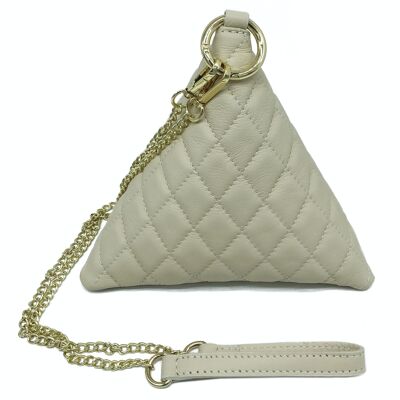 CLUTCH BAG IN SEMI-STRUCTURED QUILTED LEATHER WITH WRIST HANDLE AND LEATHER SHOULDER STRAP - B479 TEMAKI PYRAMID