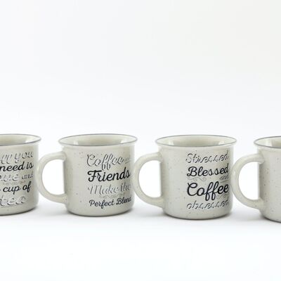 Ensemble de quatre tasses à slogan gris antique