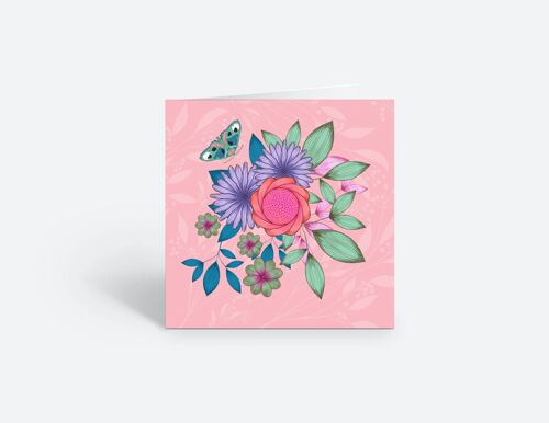 Pink Floral Greeting Card with Butterfly