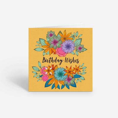 Carte jaune florale de souhaits d'anniversaire