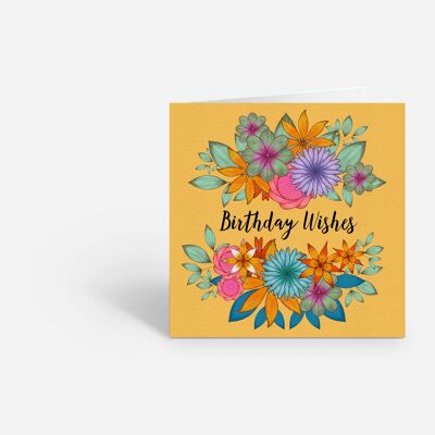 Birthday Wishes Floral Yellow Card
