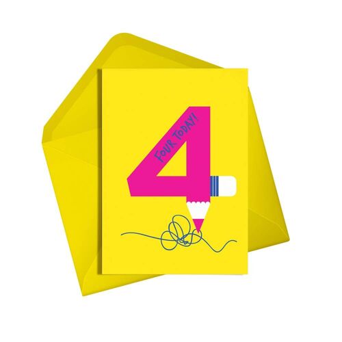 4th Birthday | Four Today Card | Unisex l Kids Card | Child