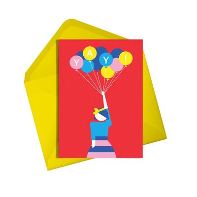 Biglietto di compleanno | Carta di palloncini Yay | Compleanno colorato