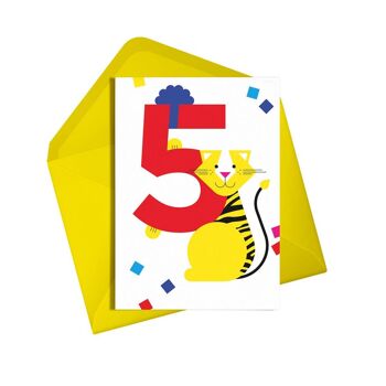 5ème carte d'anniversaire Tigre | Animaux de cinq ans | Carte d'enfants mignons 1