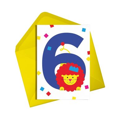 6ème carte d'anniversaire Lion | Carte enfants | Unisexe | Carte des animaux