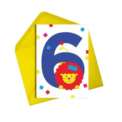 6th Birthday Card Lion | Kids Card | Unisex | Animal Card