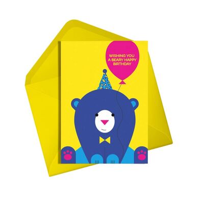 Tarjeta de cumpleaños | feliz cumpleaños oso | Tarjeta de felicitación con globo de oso lindo
