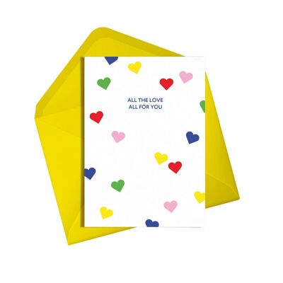 Carte Saint Valentin | Coeurs arc-en-ciel | Tout l'amour | Galentines