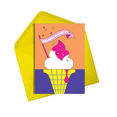 Birthday Card | Sprinkles | Neon Pink Card | Icecream | Fluro