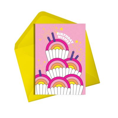 Geburtstagskarte | Wünsche | Neonrosa kleiner Kuchen | Nette Grüße