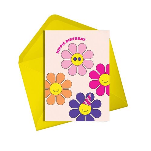 Birthday Card | Hippie birthday (neon)