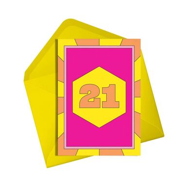 Birthday Card | Twenty one (neon) | 21st Birthday Card | Adult