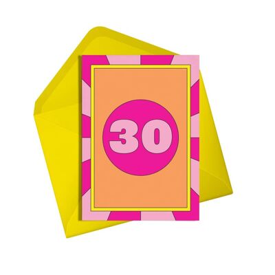 Tarjeta de cumpleaños | Treinta (neón) | 30.a tarjeta de cumpleaños | Adulto